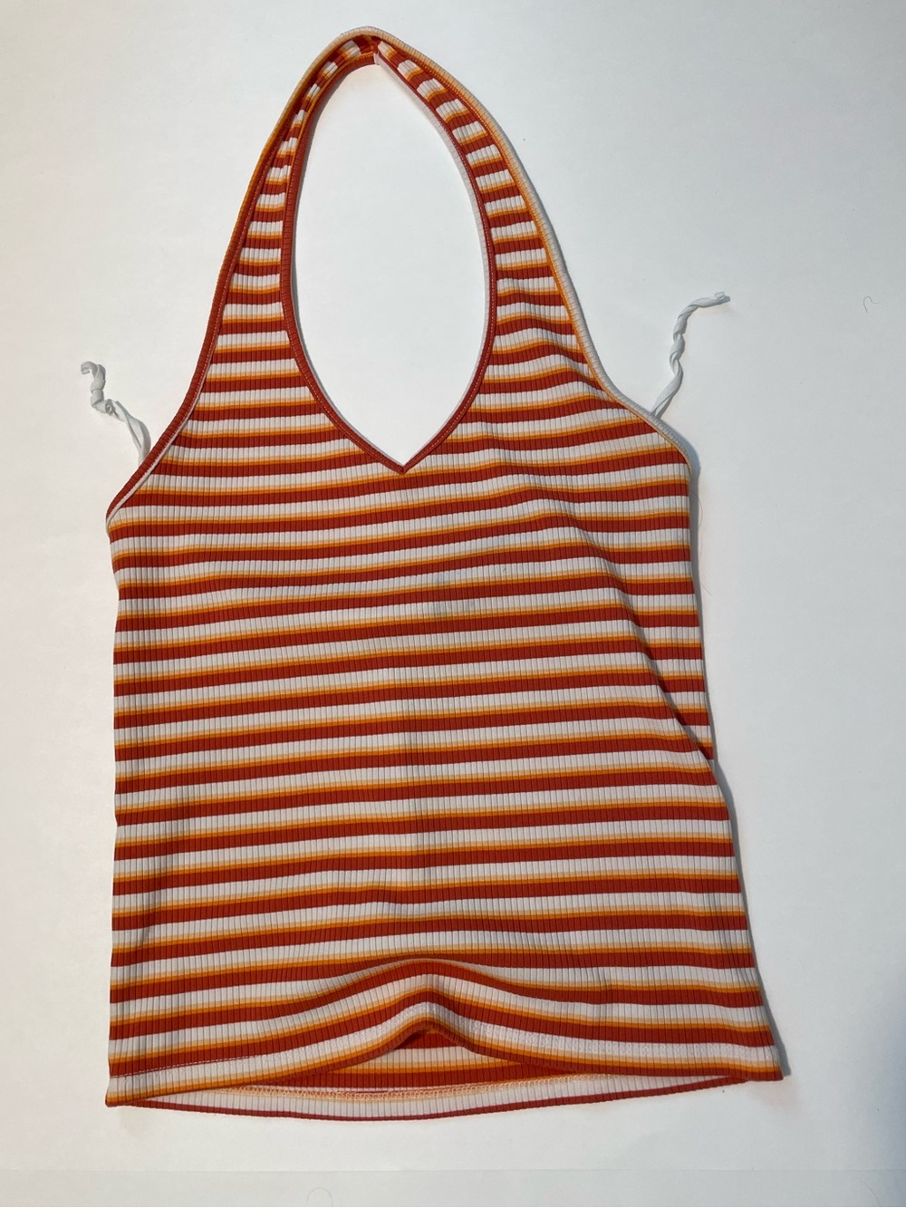 Striped Ribbed Halter Tank Top in Red, Orange & White American Eagle
